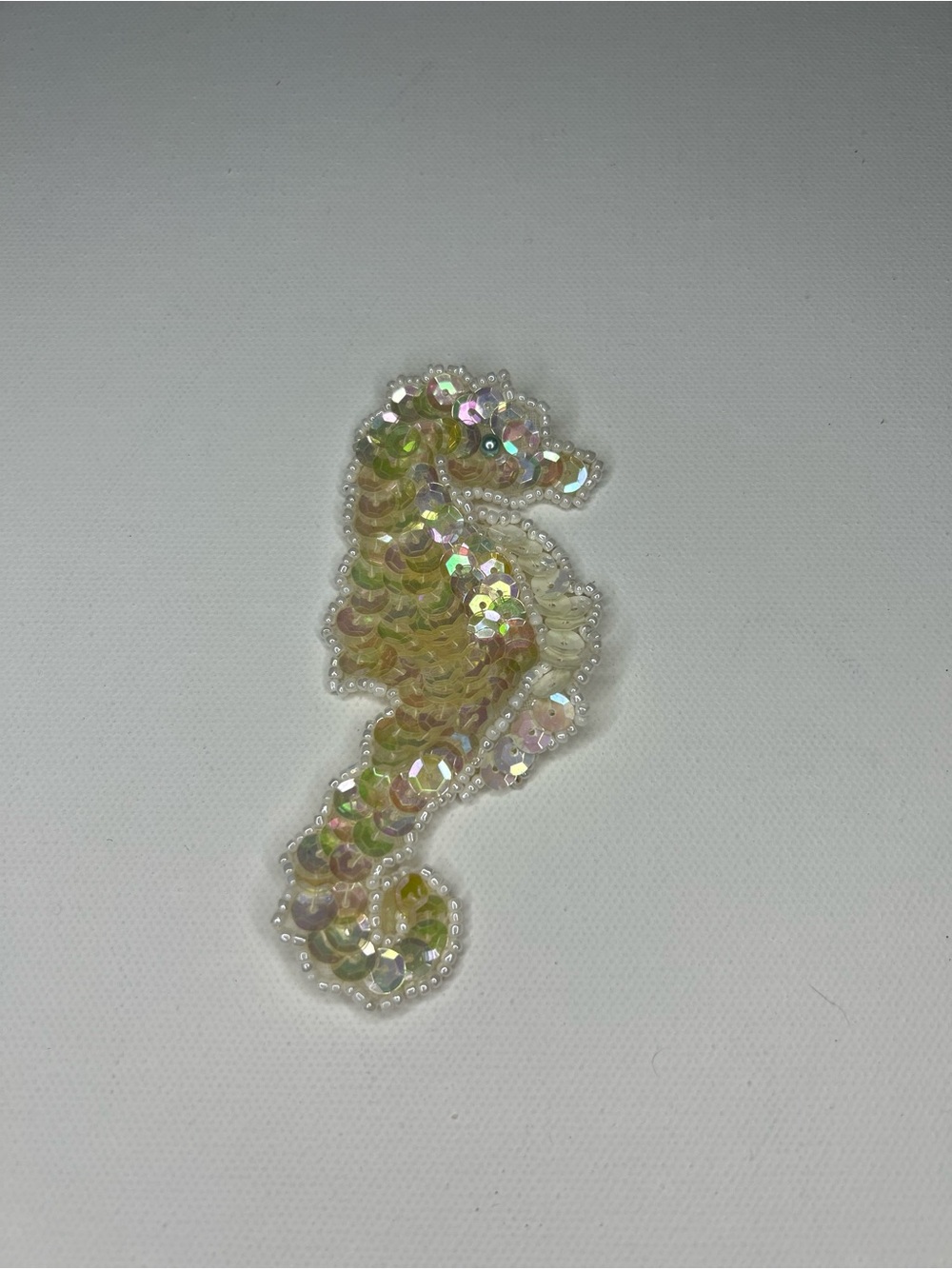 Vintage Iridescent Sequined Beaded Seahorse Patch Applique - Picture 2 of 4